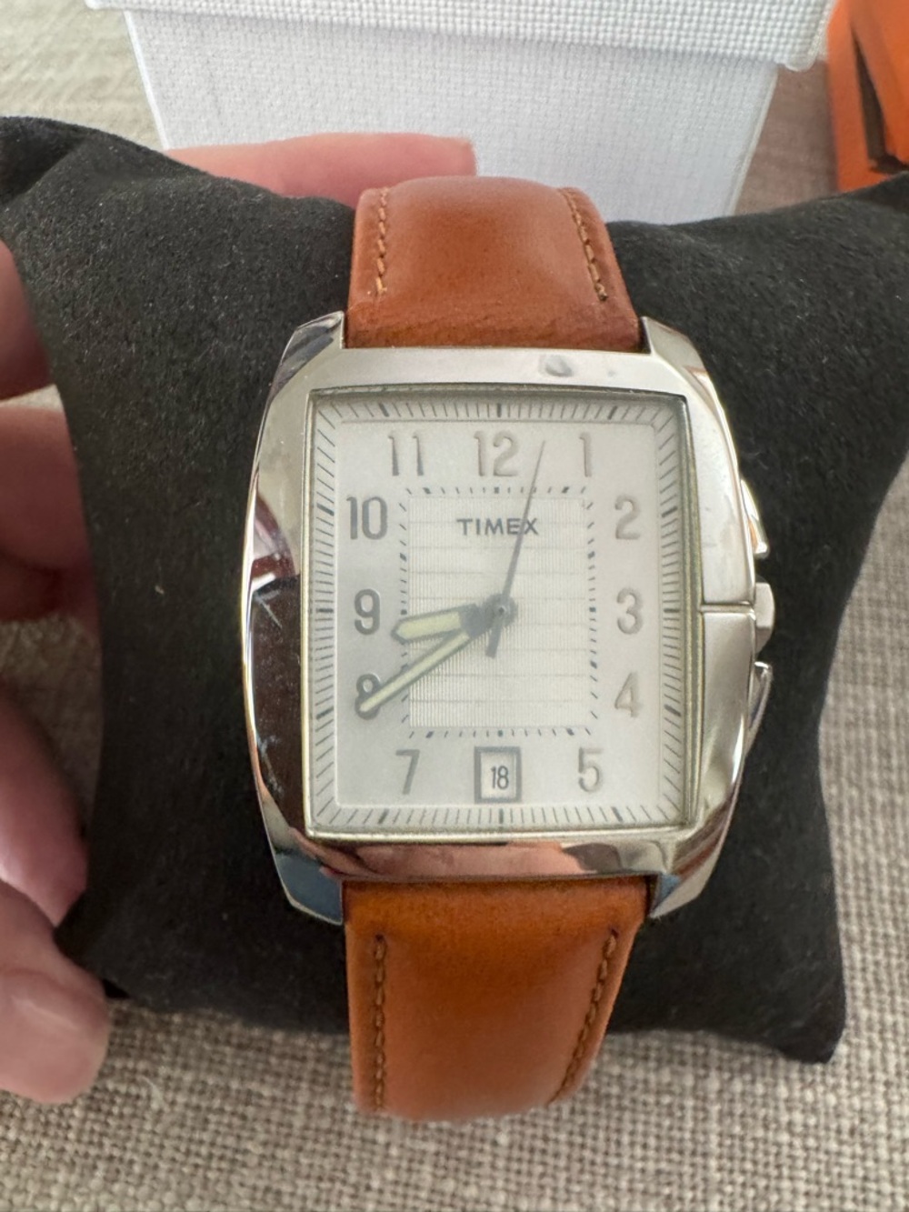 Timex Silver Case Watch with Tan Leather Strap